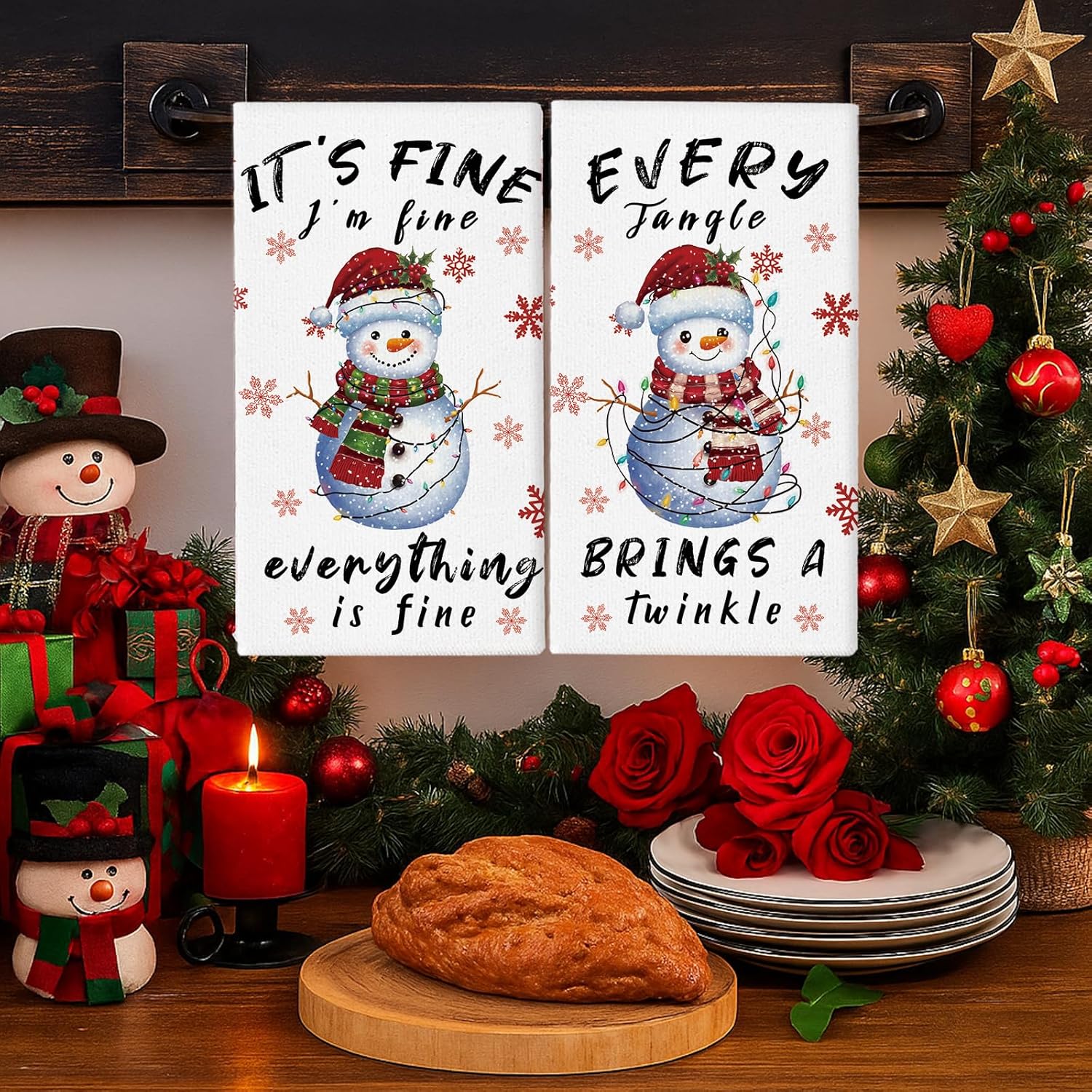 Kitchen Baking Quotes - 2Pcs, Christmas Snowman Funny Quotes Kitchen