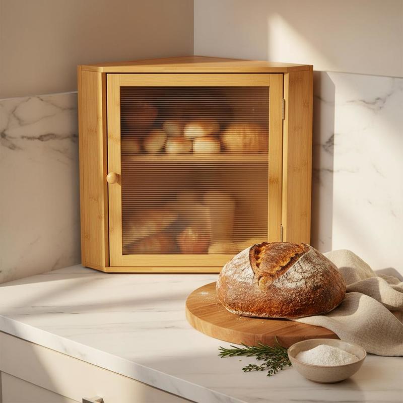 Kitchen Baking Containers - Corner Bread Box for Kitchen Counter,